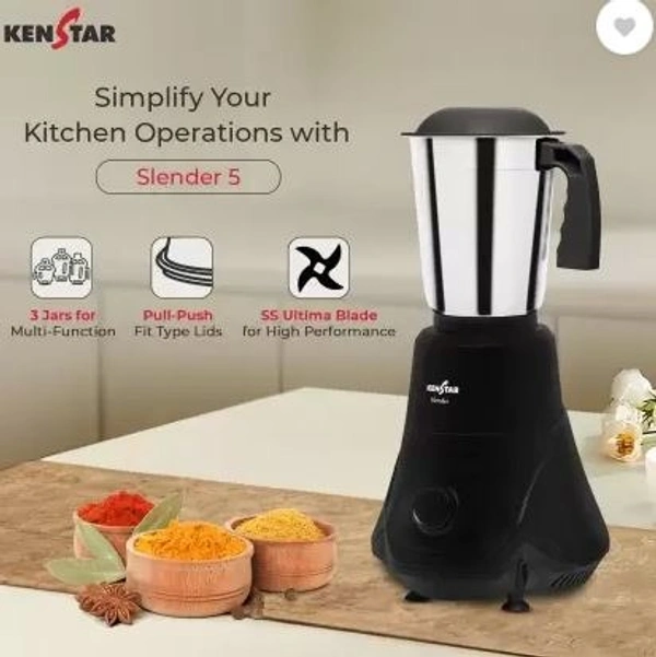 KENSTAR SLENDER 500-WATT MIXER GRINDER 3 JAR BLACK - Black, 23.5, 12, 23.5