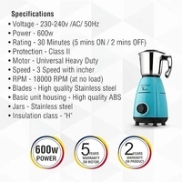 GREENCHEF TULIP MIXER GRINDER 600W 3 JAR - Blue, 40, 22, 18