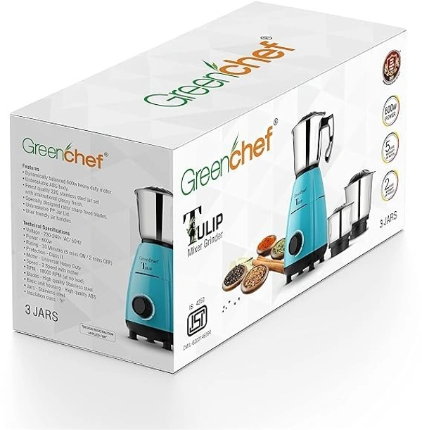 GREENCHEF TULIP MIXER GRINDER 600W 3 JAR - Blue, 40, 22, 18