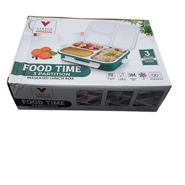 VIRTUE FOOD TIME 3 PARTITION LUNCH BOX - Gray, 22, 7, 16
