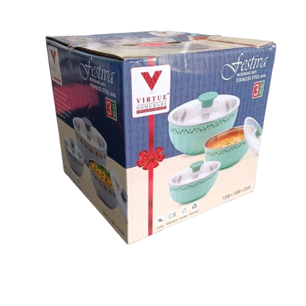 VIRTUE FESTIVA 3PCS SERVING BOWL SET - Cerulean, 23, 23, 23