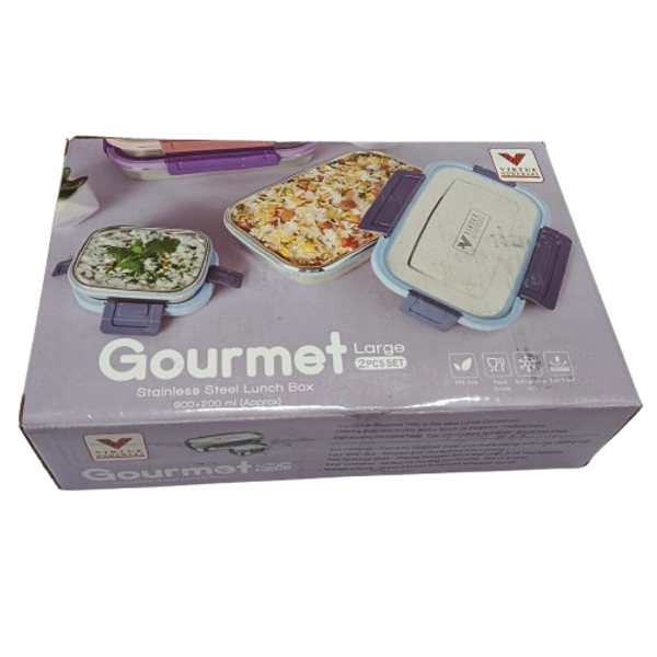 VIRTUE GOURMET LARGE 2PC SET STAINLESS STEEL LUNCH BOX - Gray, 20, 10, 15