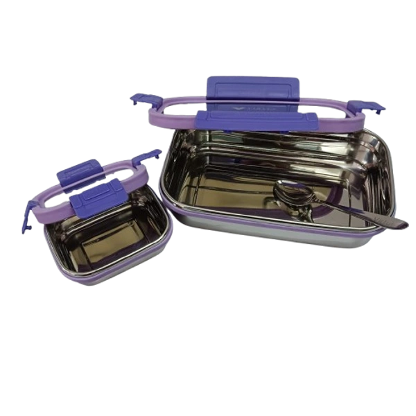 VIRTUE GOURMET LARGE 2PC SET STAINLESS STEEL LUNCH BOX - Gray, 20, 10, 15