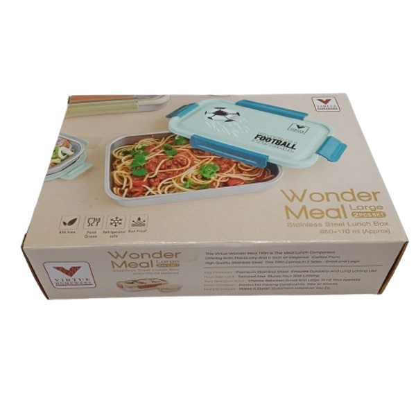 VIRTUE WONDER MEAL LARGE 2PC SET STAINLESS STEEL LUNCH BOX - Cyan Aqua, 20, 10, 15