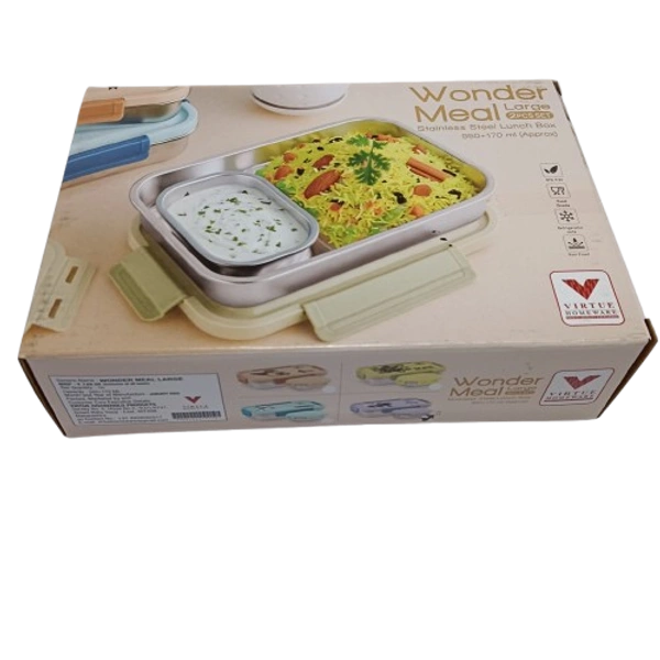 VIRTUE WONDER MEAL LARGE 2PC SET STAINLESS STEEL LUNCH BOX - Web Orange, 20, 10, 12