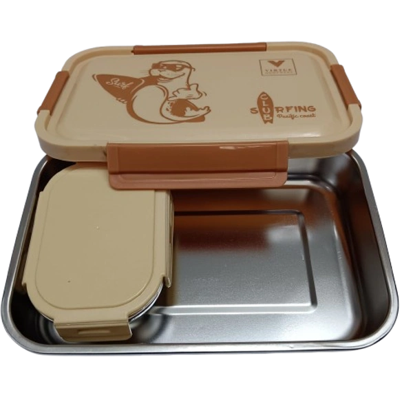 VIRTUE WONDER MEAL LARGE 2PC SET STAINLESS STEEL LUNCH BOX - Web Orange, 20, 10, 12