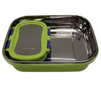 VIRTUE BREAKTIME BIG 2PC SET STAINLESS STEEL LUNCH BOX (GREEN) - Green, 20, 10, 12