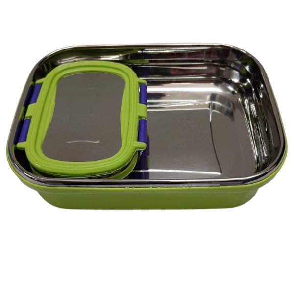 VIRTUE BREAKTIME BIG 2PC SET STAINLESS STEEL LUNCH BOX (GREEN) - Green, 20, 10, 12