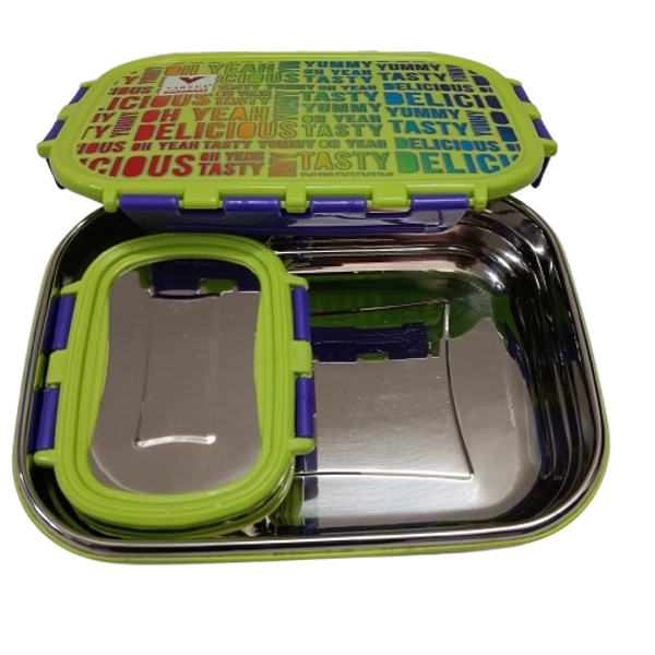 VIRTUE BREAKTIME BIG 2PC SET STAINLESS STEEL LUNCH BOX (GREEN) - Green, 20, 10, 12