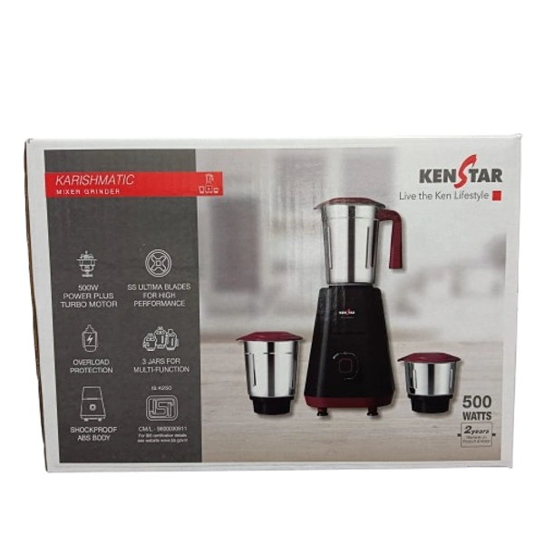 KENSTAR KARISHMATIC 500-WATT MIXER GRINDER 3JARS - Black, 17.7, 22.8, 19.2