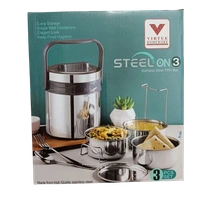 VIRTUE STEEL ON 3 INSULATED TIFFIN WITH 3 STAINLESS STEEL CONTAINERS - Monsoon, 15, 16, 15