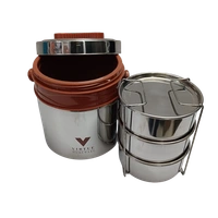 VIRTUE STEEL ON 3 INSULATED TIFFIN WITH 3 STAINLESS STEEL CONTAINERS - Monsoon, 15, 16, 15