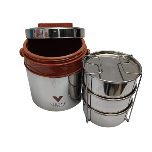 VIRTUE STEEL ON 3 INSULATED TIFFIN WITH 3 STAINLESS STEEL CONTAINERS - Monsoon, 15, 16, 15