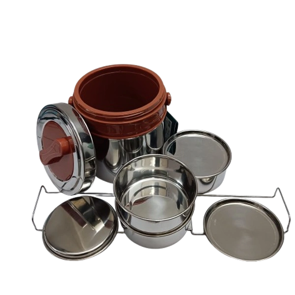 VIRTUE STEEL ON 3 INSULATED TIFFIN WITH 3 STAINLESS STEEL CONTAINERS - Monsoon, 15, 16, 15