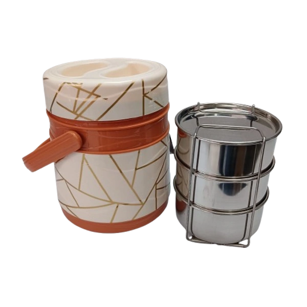 VIRTUE ARMOUR 3 INSULATED TIFFIN WITH 3 STAINLESS STEEL CONTAINERS - Web Orange, 15, 16, 15