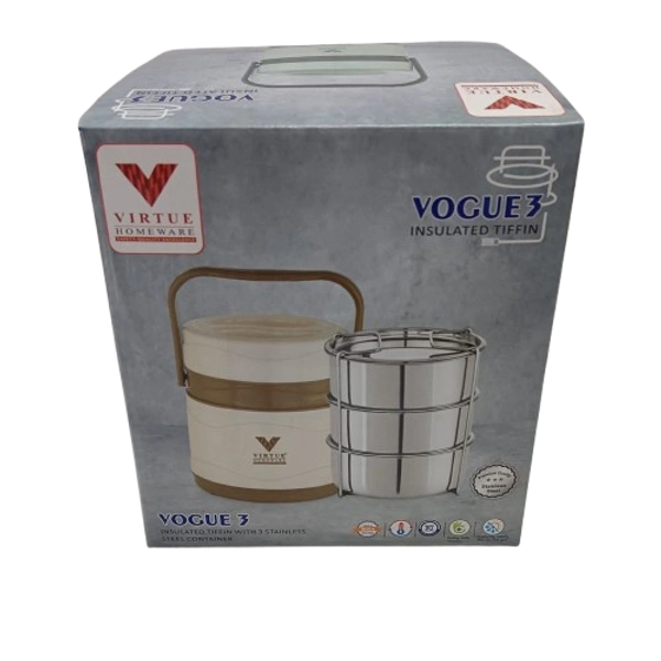 VIRTUE VOGUE 3 INSULATED TIFFIN WITH 3 STAINLESS STEEL CONTAINERS - Primrose, 15, 16, 15