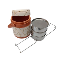 VIRTUE ARMOUR 3 INSULATED TIFFIN WITH 3 STAINLESS STEEL CONTAINERS - Web Orange, 15, 16, 15
