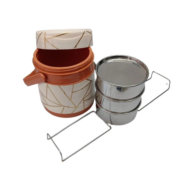 VIRTUE ARMOUR 3 INSULATED TIFFIN WITH 3 STAINLESS STEEL CONTAINERS - Web Orange, 15, 16, 15