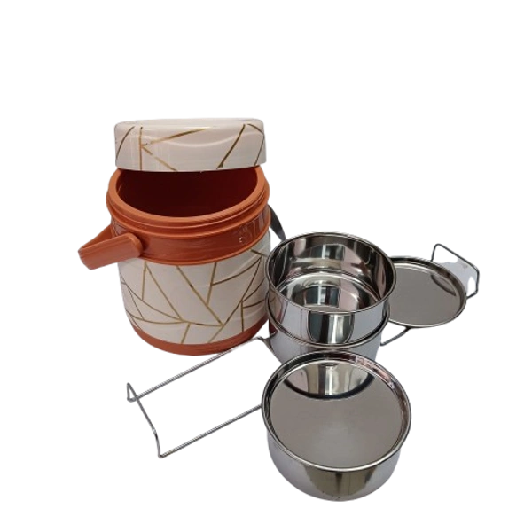 VIRTUE ARMOUR 3 INSULATED TIFFIN WITH 3 STAINLESS STEEL CONTAINERS - Web Orange, 15, 16, 15
