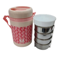 VIRTUE HOT MEAL 4 INSULATED LUNCH PACK WITH 4 STAINLESS STEEL CONTAINERS - Oriental Pink, 15, 20, 15
