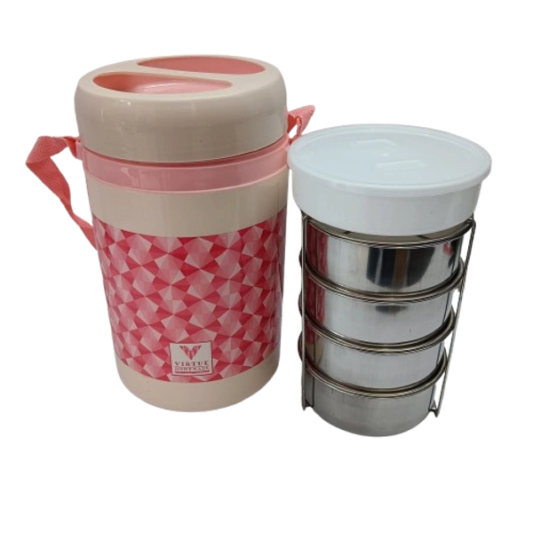 VIRTUE HOT MEAL 4 INSULATED LUNCH PACK WITH 4 STAINLESS STEEL CONTAINERS - Oriental Pink, 15, 20, 15