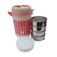 VIRTUE HOT MEAL 4 INSULATED LUNCH PACK WITH 4 STAINLESS STEEL CONTAINERS - Oriental Pink, 15, 20, 15