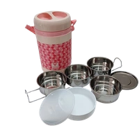 VIRTUE HOT MEAL 4 INSULATED LUNCH PACK WITH 4 STAINLESS STEEL CONTAINERS - Oriental Pink, 15, 20, 15