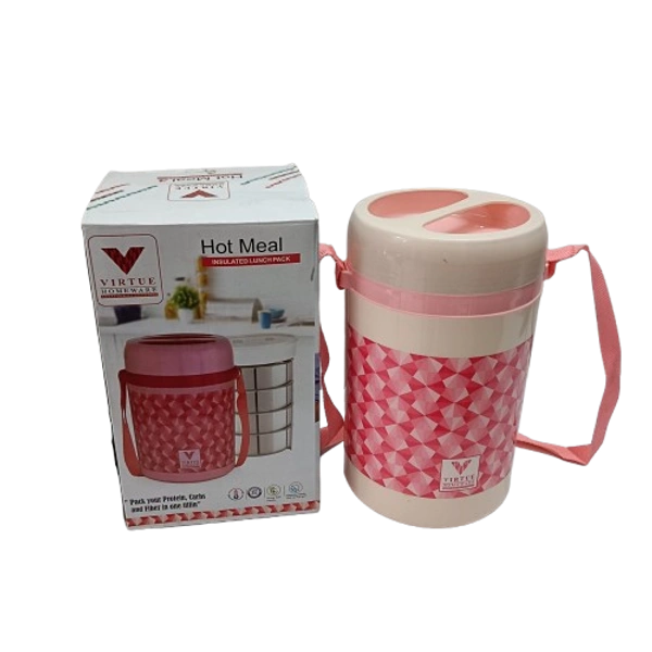 VIRTUE HOT MEAL 4 INSULATED LUNCH PACK WITH 4 STAINLESS STEEL CONTAINERS - Oriental Pink, 15, 20, 15
