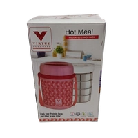 VIRTUE HOT MEAL 4 INSULATED LUNCH PACK WITH 4 STAINLESS STEEL CONTAINERS - Oriental Pink, 15, 20, 15