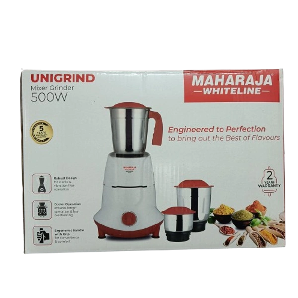 MAHARAJA WHITELINE UNIGRIND 500-WATT MIXER GRINDER 3 JARS - White, 39.5, 27.5, 22