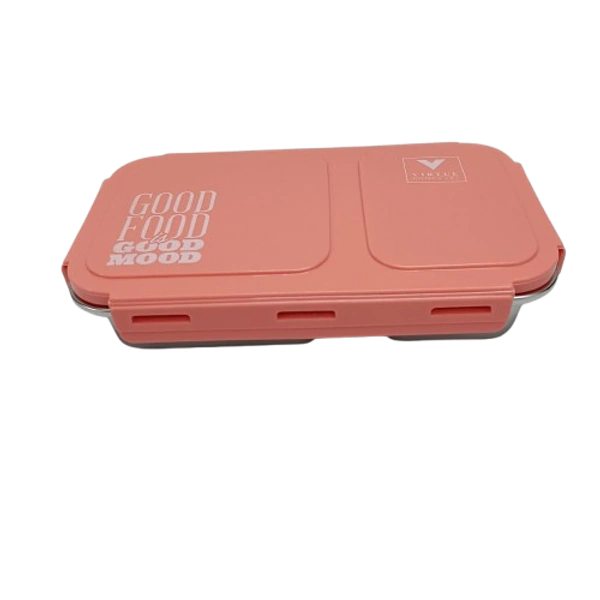 VIRTUE Virtue Homeware Jack & Jill 2 Partition Stainless Steel Lunch Box – 500 ml - Pink, 16, 7, 12