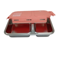 VIRTUE Virtue Homeware Jack & Jill 2 Partition Stainless Steel Lunch Box – 500 ml - Pink, 16, 7, 12