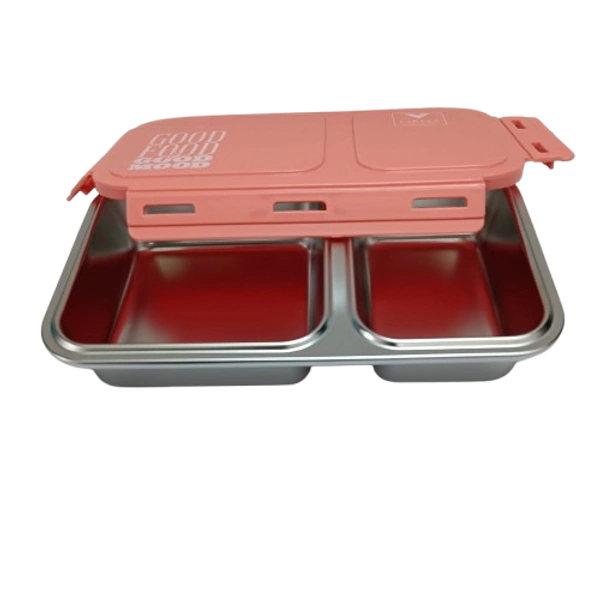 VIRTUE Virtue Homeware Jack & Jill 2 Partition Stainless Steel Lunch Box – 500 ml - Pink, 16, 7, 12