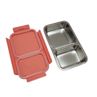 VIRTUE Virtue Homeware Jack & Jill 2 Partition Stainless Steel Lunch Box – 500 ml - Pink, 16, 7, 12
