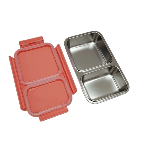 VIRTUE Virtue Homeware Jack & Jill 2 Partition Stainless Steel Lunch Box – 500 ml - Pink, 16, 7, 12