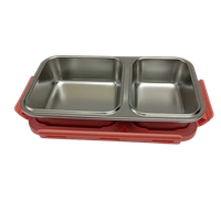 VIRTUE Virtue Homeware Jack & Jill 2 Partition Stainless Steel Lunch Box – 500 ml - Pink, 16, 7, 12
