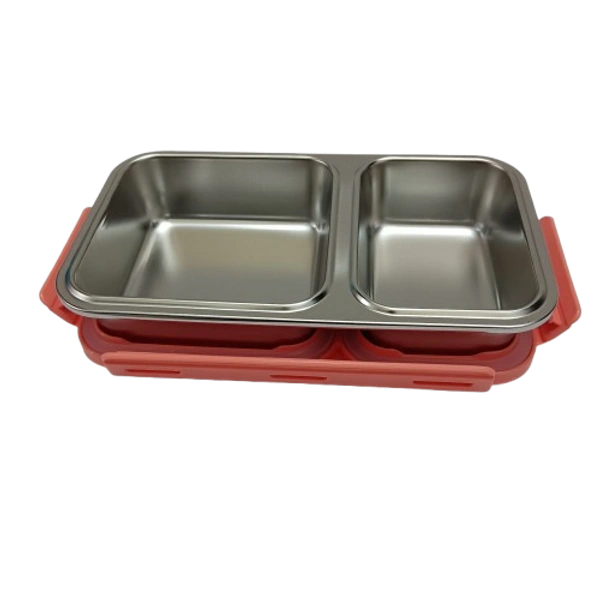 VIRTUE Virtue Homeware Jack & Jill 2 Partition Stainless Steel Lunch Box – 500 ml - Pink, 16, 7, 12