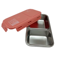 VIRTUE Virtue Homeware Jack & Jill 2 Partition Stainless Steel Lunch Box – 500 ml - Pink, 16, 7, 12