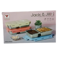 VIRTUE Virtue Homeware Jack & Jill 2 Partition Stainless Steel Lunch Box – 500 ml - Pink, 16, 7, 12
