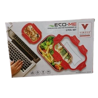 VIRTUE ECO-ME JUMBO 2PC SET STAINLESS STEEL LUNCH BOX - Red, 18, 8, 14