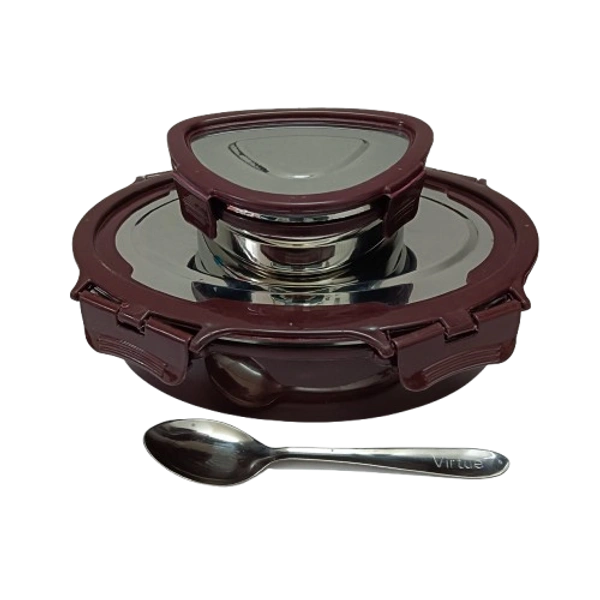 VIRTUE HOT MATE STAINLESS STEEL INSULATED LUNCH BOX - Brown Bramble, 18, 8, 14