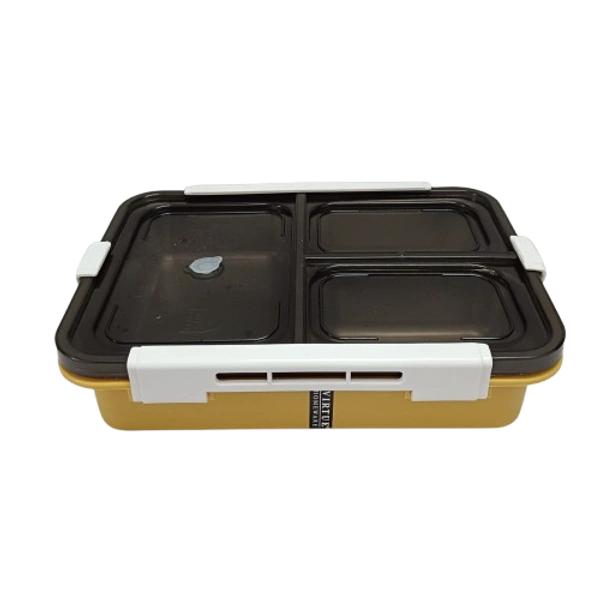 VIRTUE FOOD TIME 3 PARTITION BIG STAINLESS STEEL LUNCH BOX - Yellow, 22, 7, 16