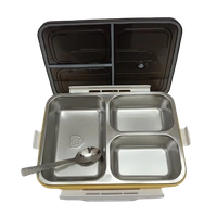 VIRTUE FOOD TIME 3 PARTITION BIG STAINLESS STEEL LUNCH BOX - Yellow, 22, 7, 16