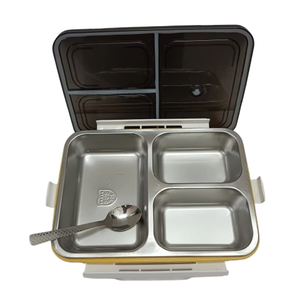 VIRTUE FOOD TIME 3 PARTITION BIG STAINLESS STEEL LUNCH BOX - Yellow, 22, 7, 16