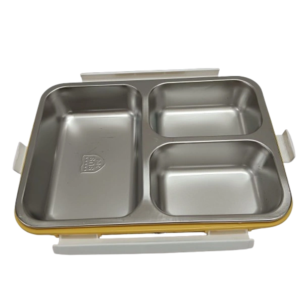 VIRTUE FOOD TIME 3 PARTITION BIG STAINLESS STEEL LUNCH BOX - Yellow, 22, 7, 16