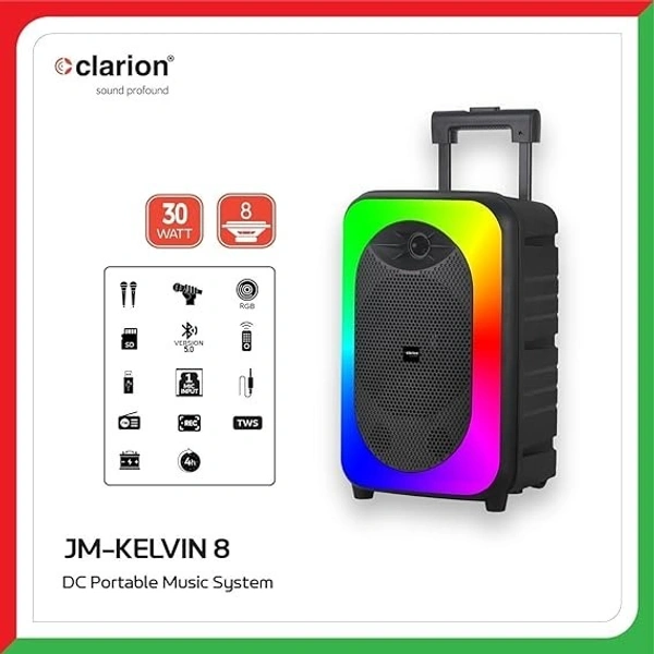 CLARION KELVIN 8 TROLLEY 30 W BLUETOOTH PARTY SPEAKER - Black, 24, 42.8, 27