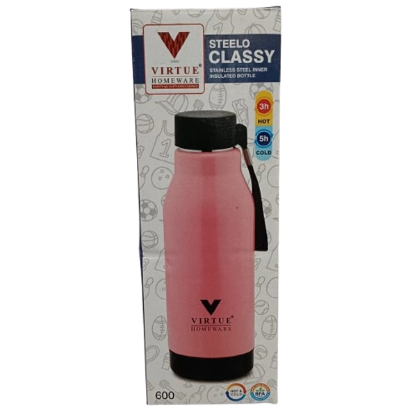 VIRTUE STEELO CLASSY 600 ML STAINLESS STEEL BOTTLE - Melanzane, 8, 24, 8