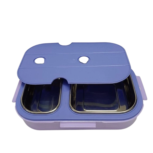 VIRTUE DINEOUT 2 PARTITION STAINLESS STEEL LUNCH BOX - Blue, 25, 7, 14
