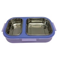 VIRTUE DINEOUT 2 PARTITION STAINLESS STEEL LUNCH BOX - Blue, 25, 7, 14