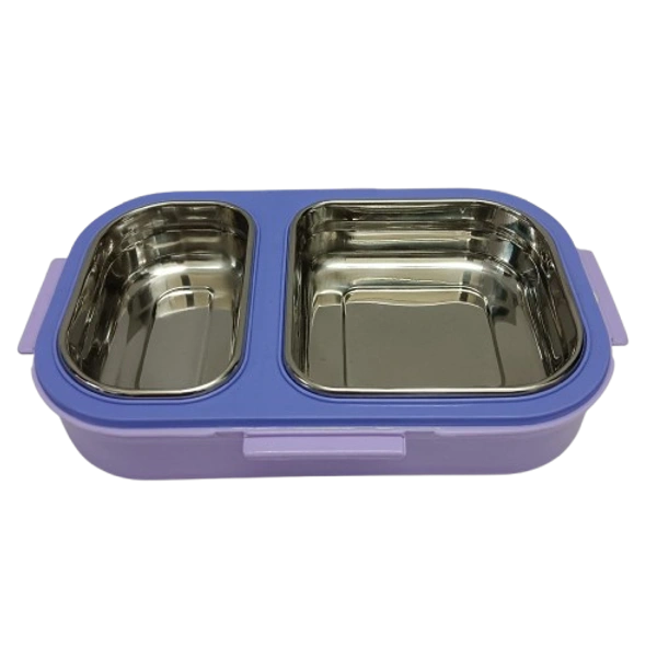 VIRTUE DINEOUT 2 PARTITION STAINLESS STEEL LUNCH BOX - Blue, 25, 7, 14